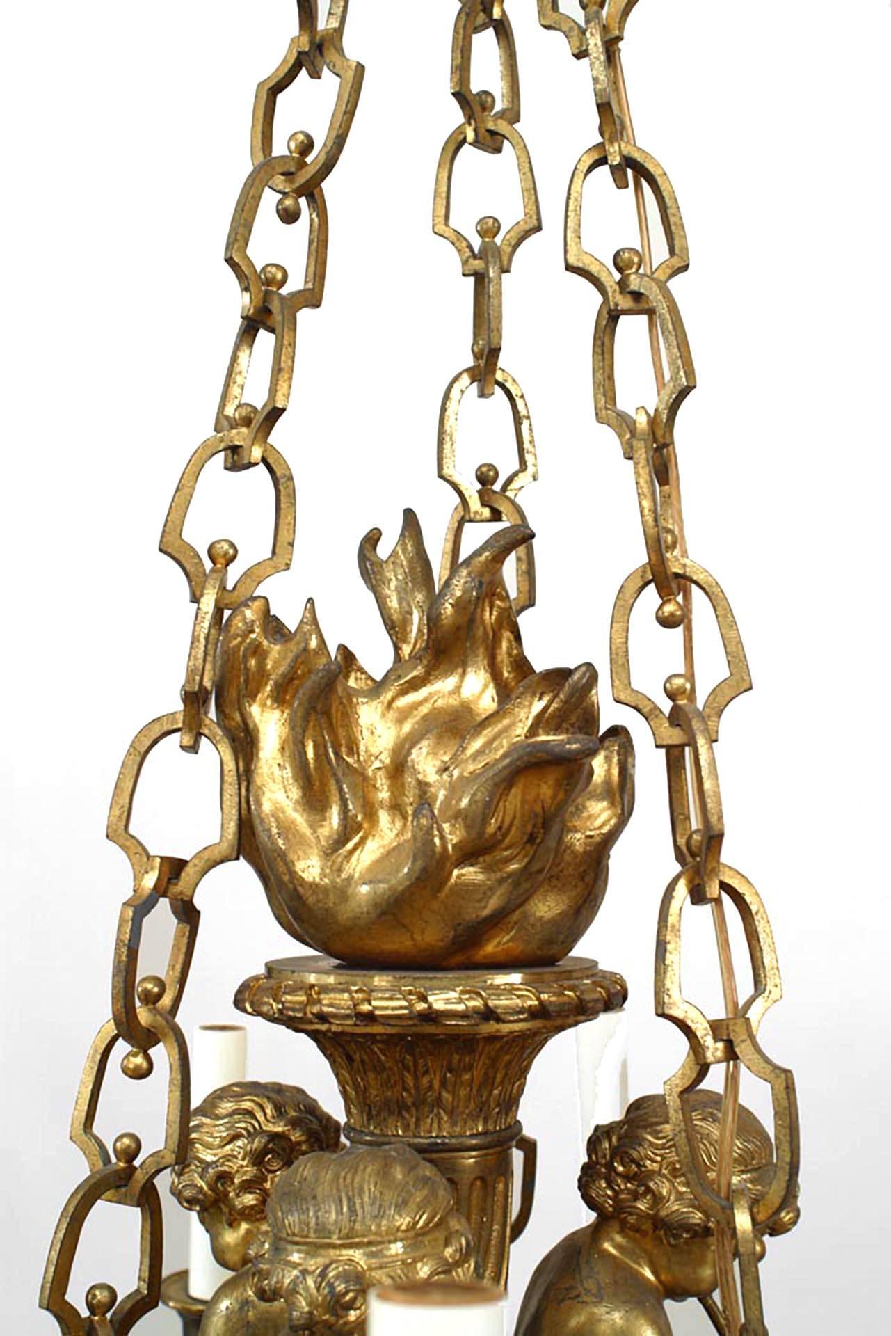 French Louis XVI Style Bronze Dore Cupid Chandelier In Good Condition For Sale In New York, NY