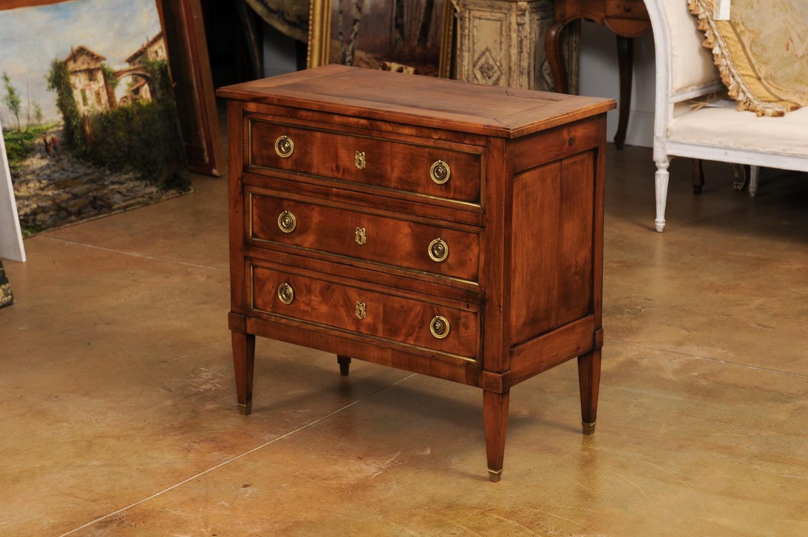 French Louis XVI Style 19th Century Cherry Three Drawer Chest with Brass Details 8