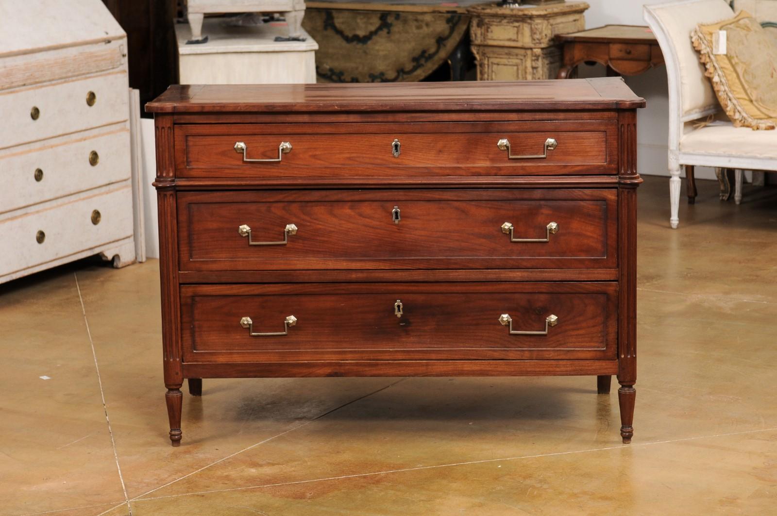 French Louis XVI Style 19th Century Cherry Three-Drawer Commode with Fluting For Sale 9