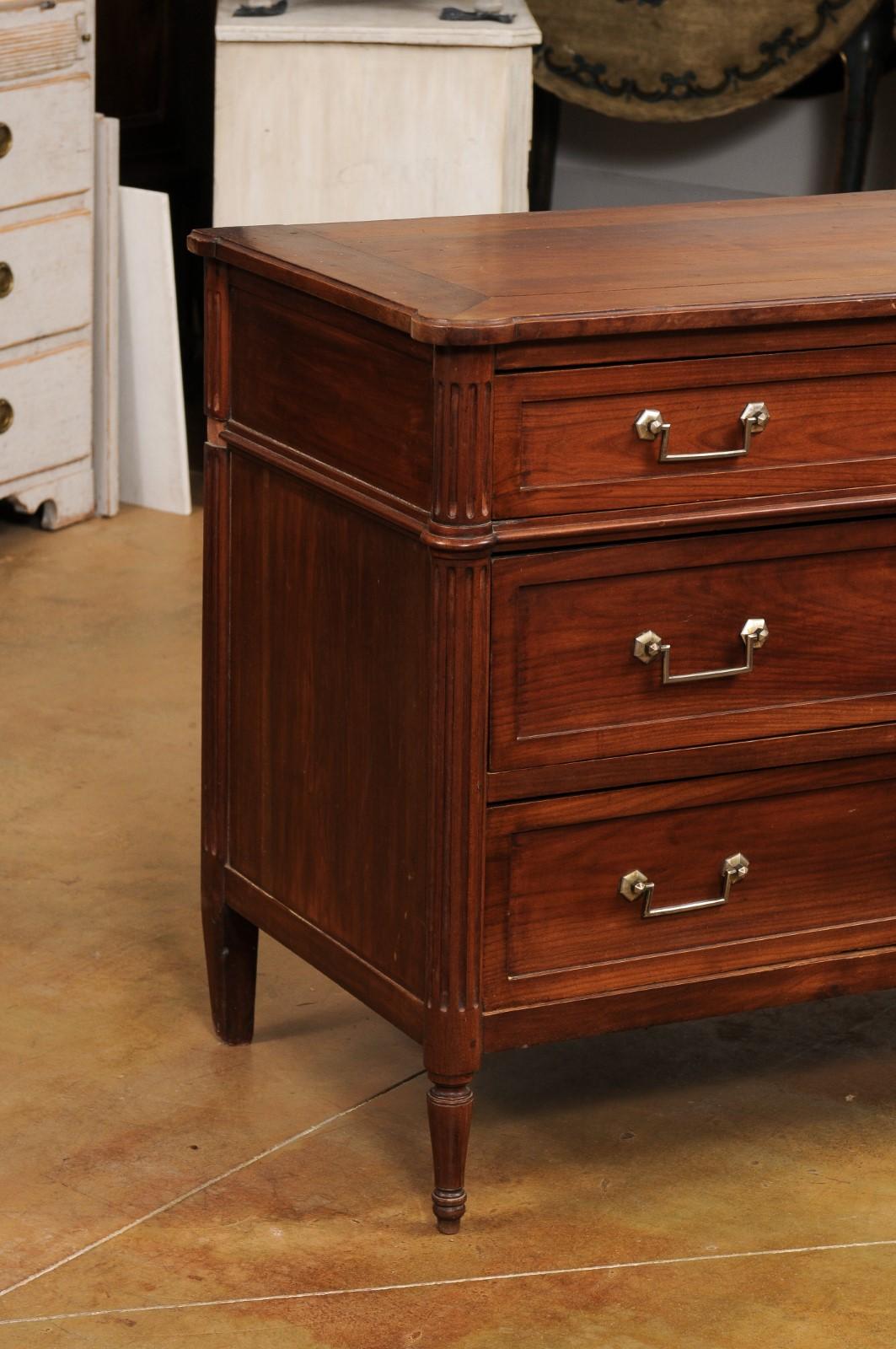 French Louis XVI Style 19th Century Cherry Three-Drawer Commode with Fluting In Good Condition For Sale In Atlanta, GA