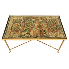 French Louis XVI Style 19th Century Coffee Table with 18th Century Tapestry Top