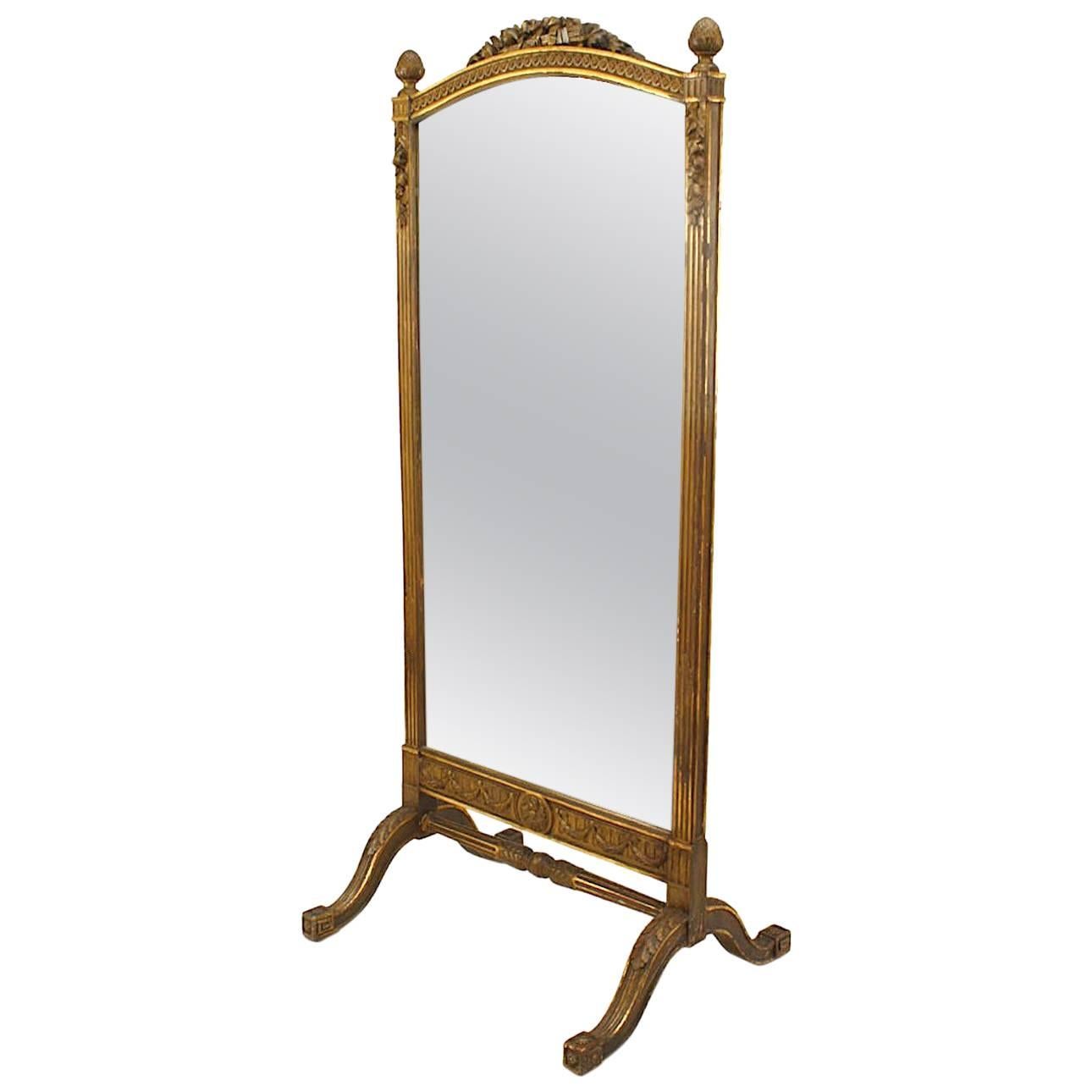 Louis XVI Style Carved Giltwood Cheval Mirror