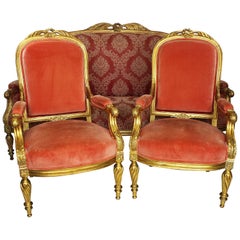 French Louis XVI Style 19th Century Giltwood Carved Three-Piece Salon Suite