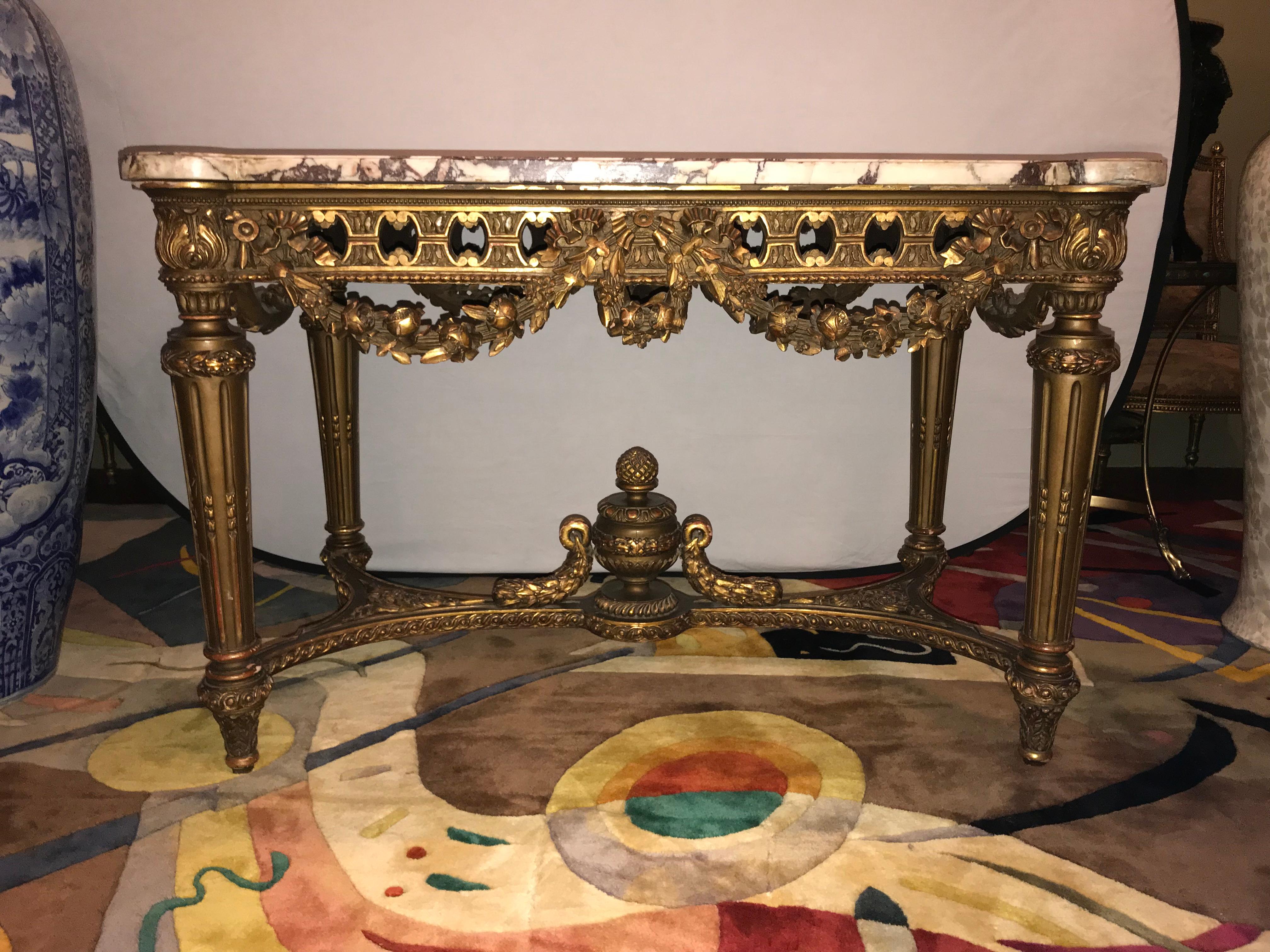 French Louis XVI Style 19th Century Giltwood Marble-Top Centre Table In Good Condition In Stamford, CT