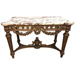 French Louis XVI Style 19th Century Giltwood Marble-Top Centre Table