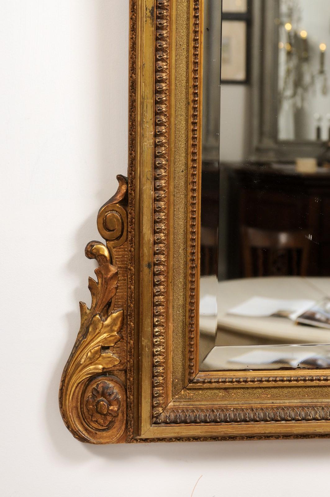 French Louis XVI Style 19th Century Giltwood Mirror with Carved Arrows and Torch In Good Condition For Sale In Atlanta, GA
