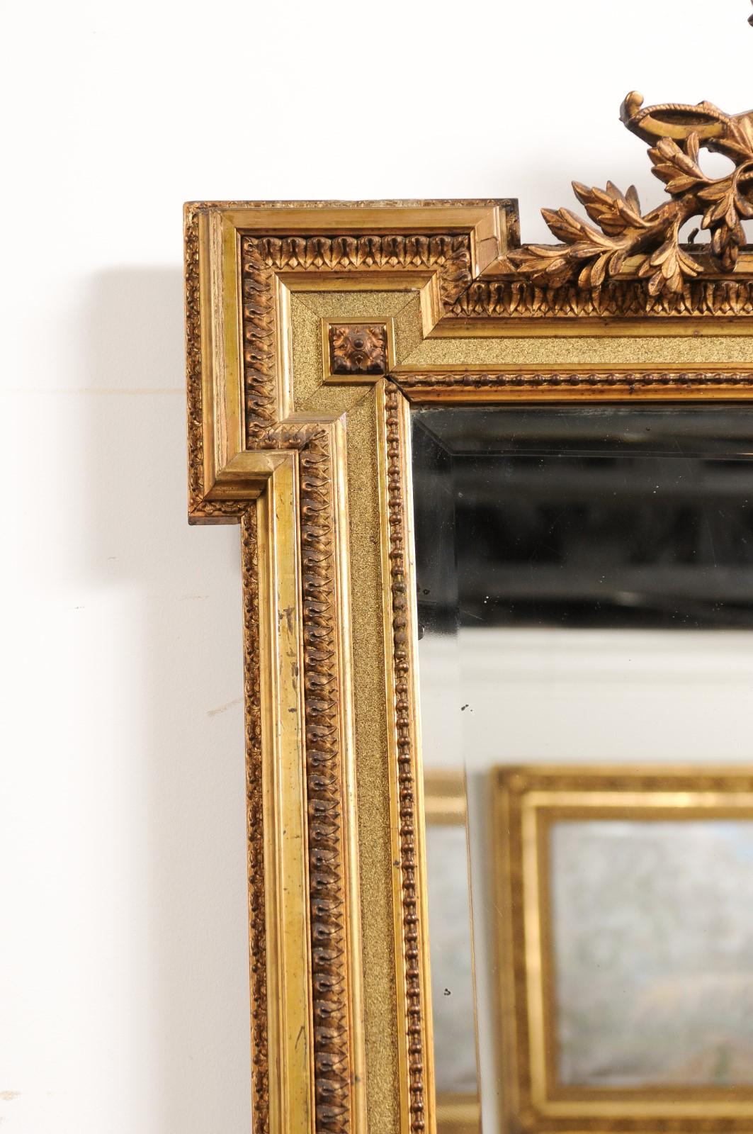 French Louis XVI Style 19th Century Giltwood Mirror with Carved Arrows and Torch For Sale 1