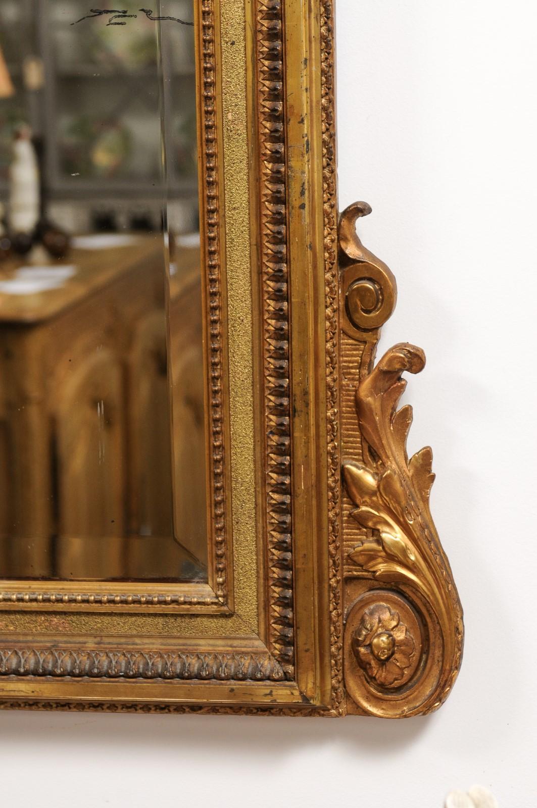 French Louis XVI Style 19th Century Giltwood Mirror with Carved Arrows and Torch For Sale 2