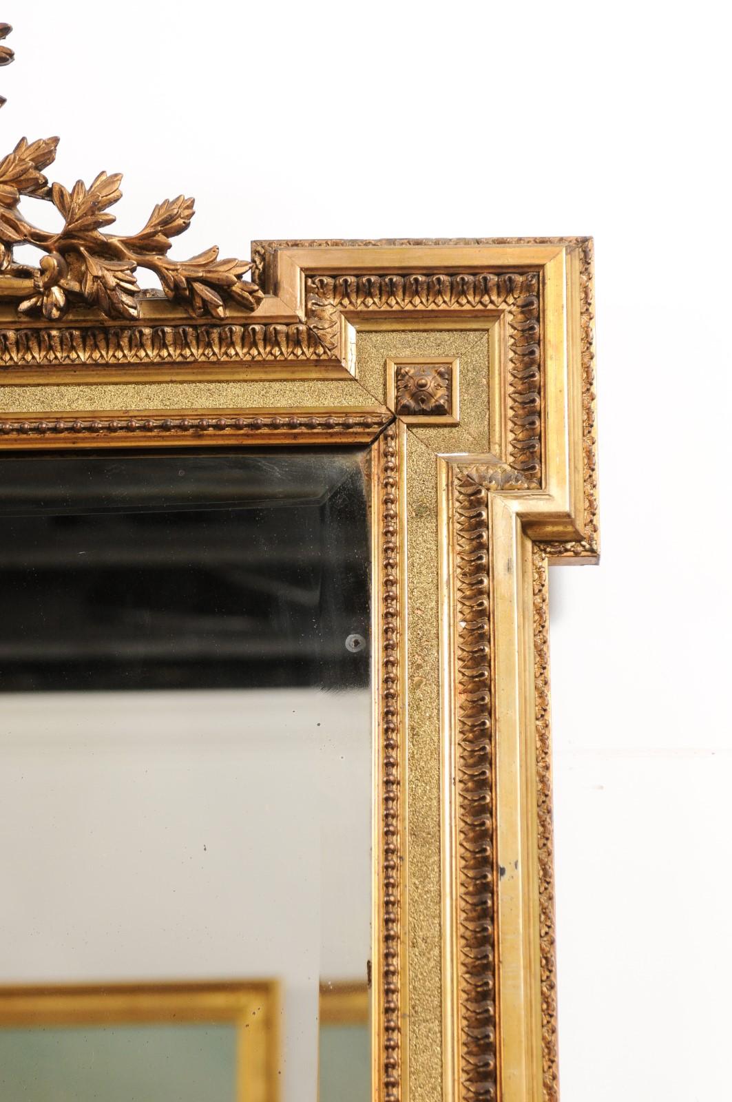 French Louis XVI Style 19th Century Giltwood Mirror with Carved Arrows and Torch For Sale 3