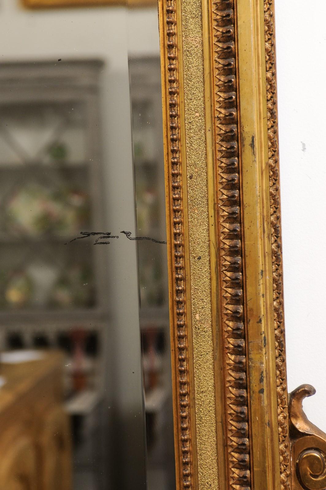 French Louis XVI Style 19th Century Giltwood Mirror with Carved Arrows and Torch For Sale 6