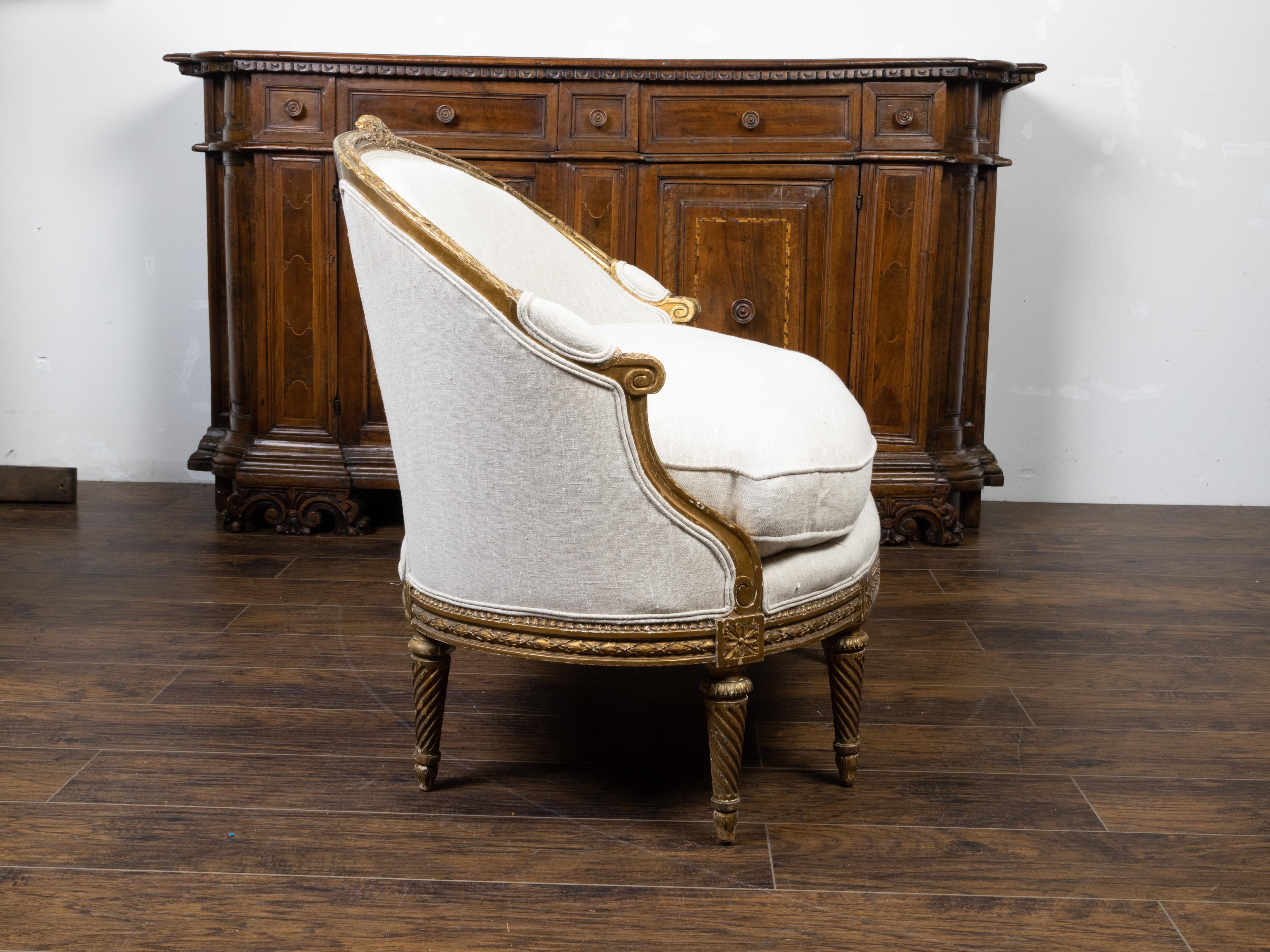 French Louis XVI Style 19th Century Giltwood Upholstered Canapé en Corbeille In Good Condition For Sale In Atlanta, GA