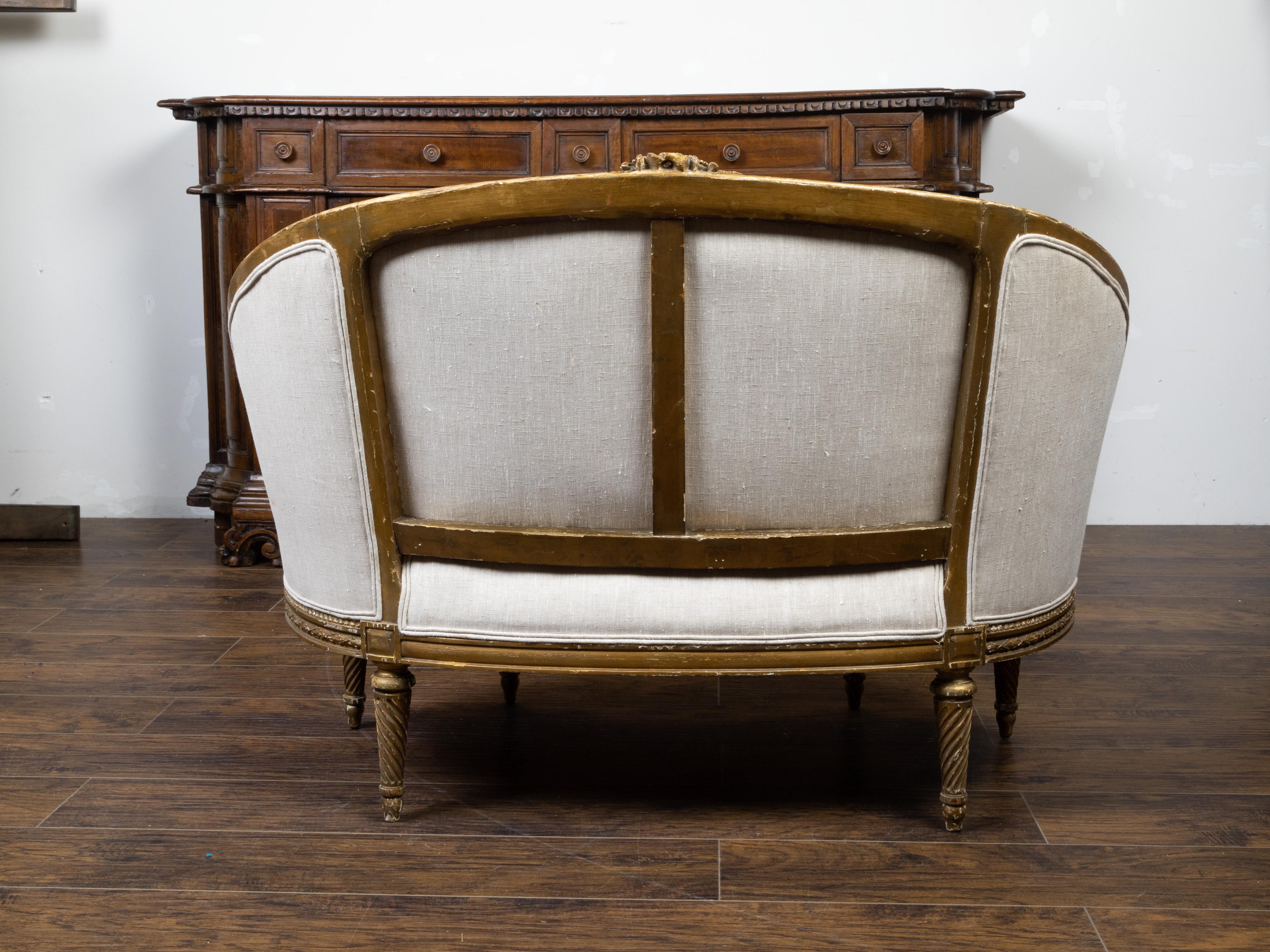 Upholstery French Louis XVI Style 19th Century Giltwood Upholstered Canapé en Corbeille For Sale