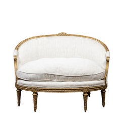 French Louis XVI Style 19th Century Giltwood Upholstered Canapé en Corbeille