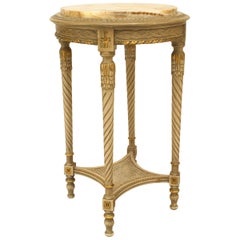French Louis XVI Grey Painted Marble Top End Table