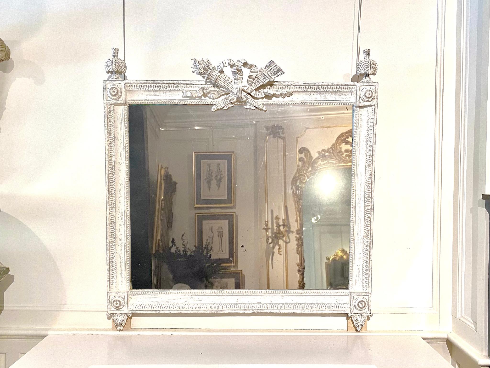 Painted French Louis XVI Style 19th Century Large Mirror For Sale