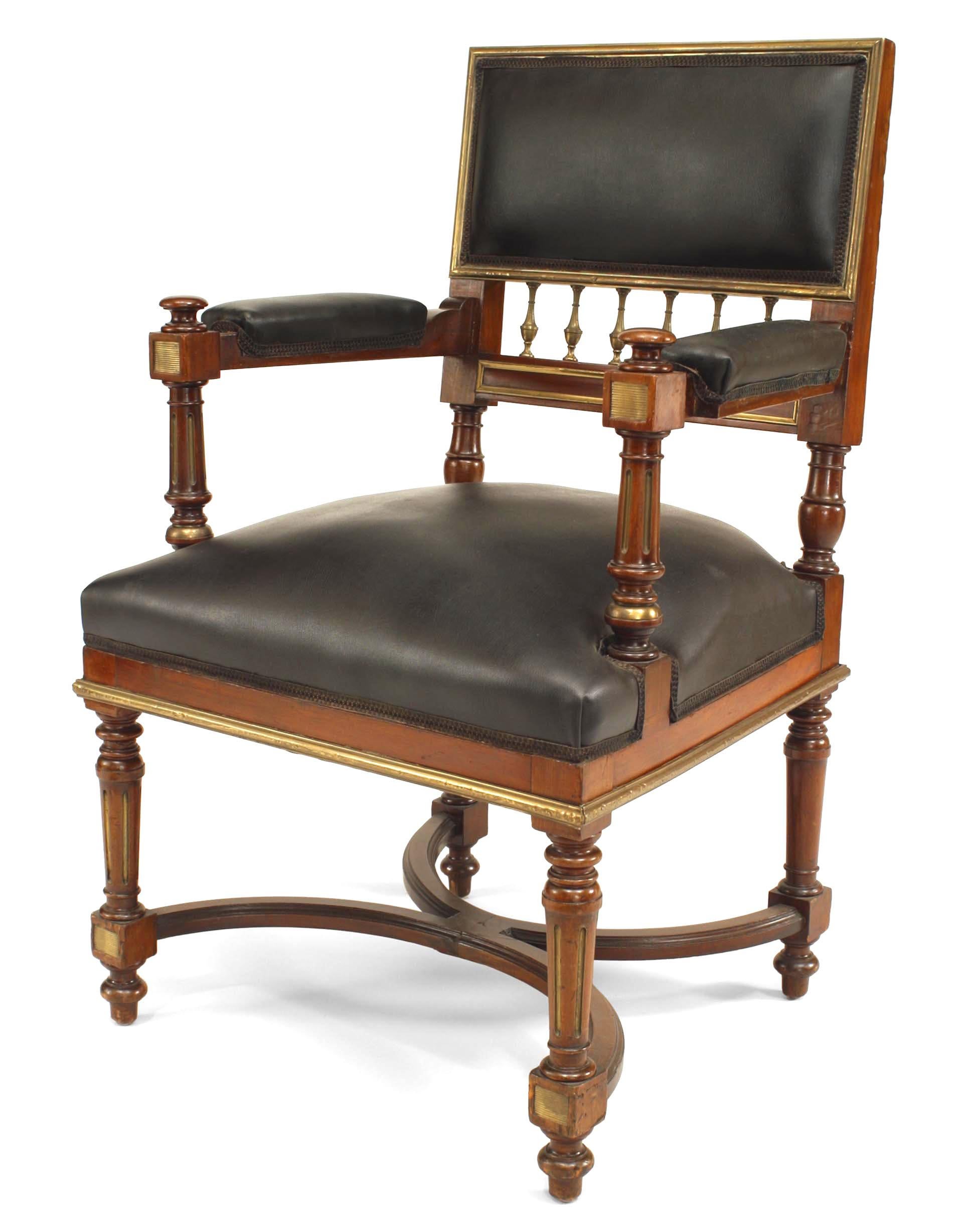 Pair of French Louis XVI Mahogany and Black Leather Armchairs In Good Condition For Sale In New York, NY