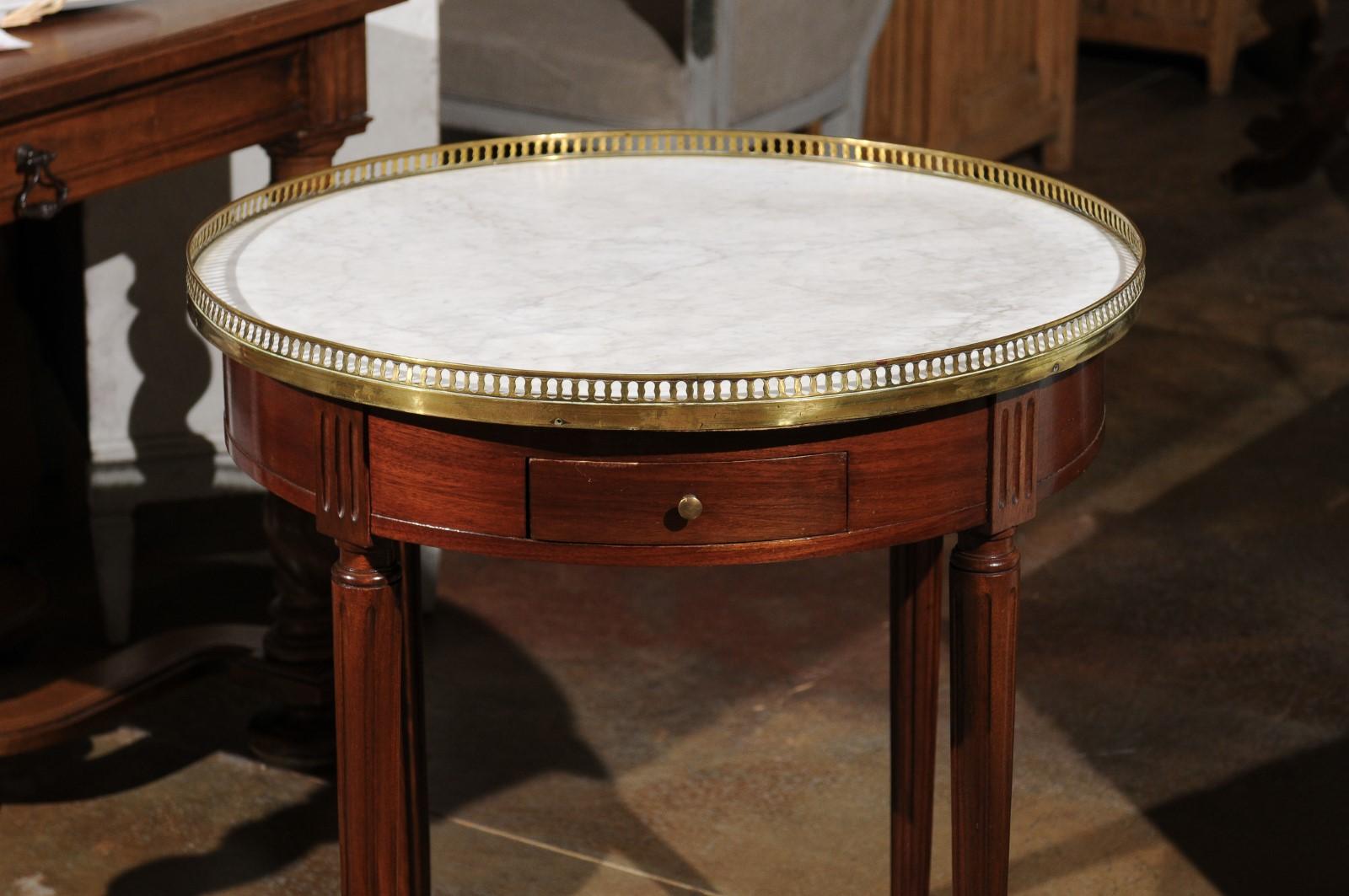 French Louis XVI Style 19th Century Mahogany Bouillotte Table with Marble Top 6