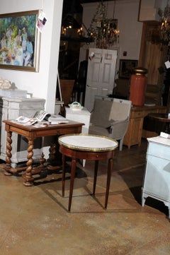 French Louis XVI Style 19th Century Mahogany Bouillotte Table with Marble Top