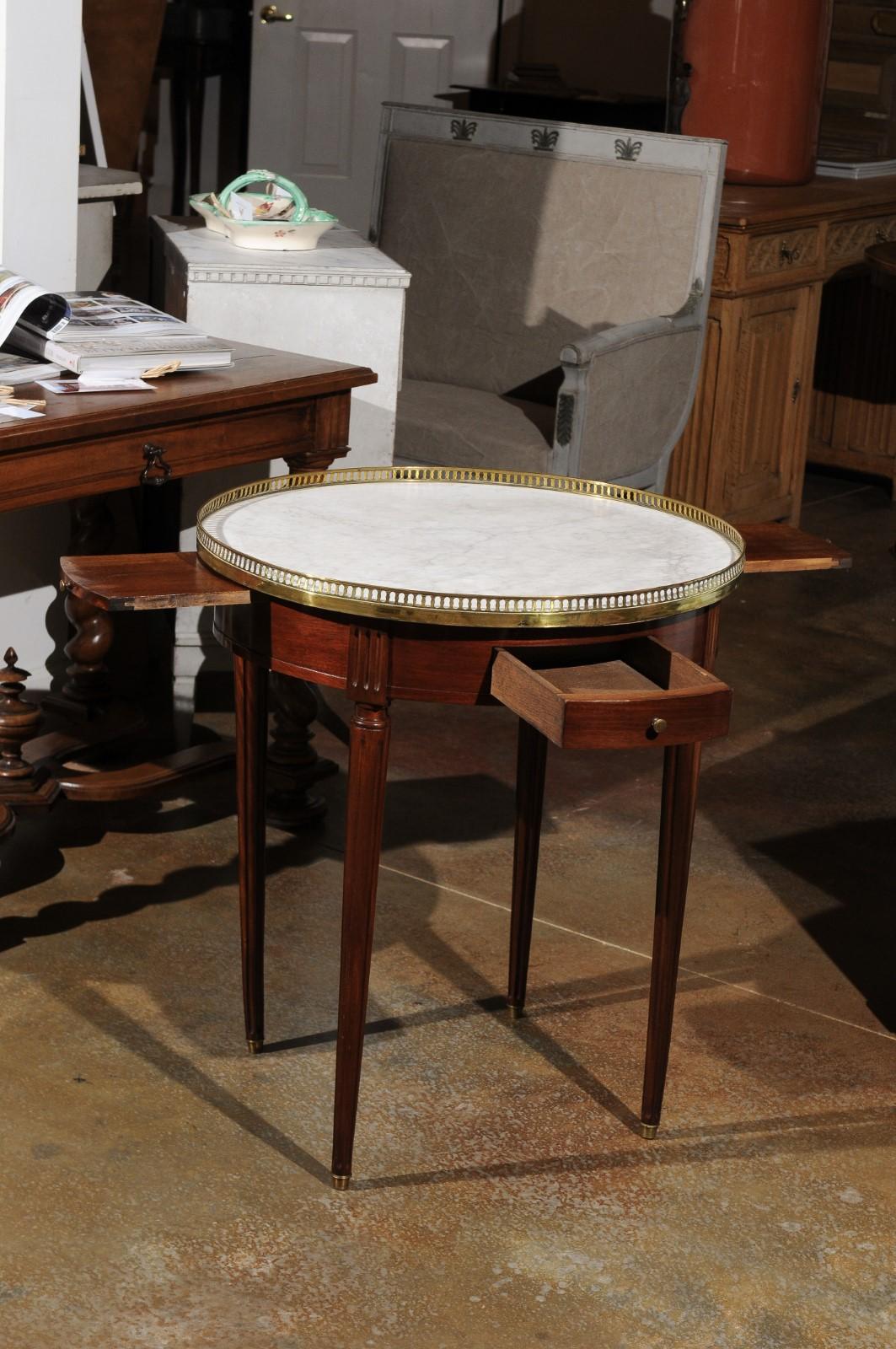 French Louis XVI Style 19th Century Mahogany Bouillotte Table with Marble Top In Good Condition In Atlanta, GA