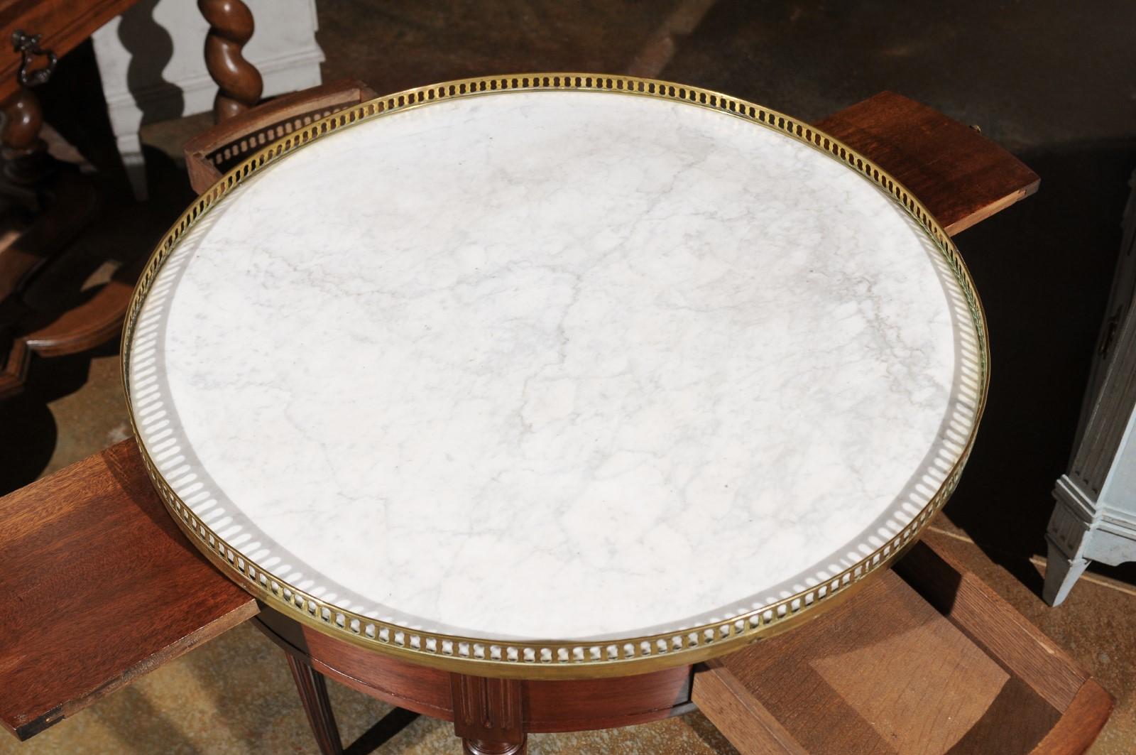 French Louis XVI Style 19th Century Mahogany Bouillotte Table with Marble Top 2