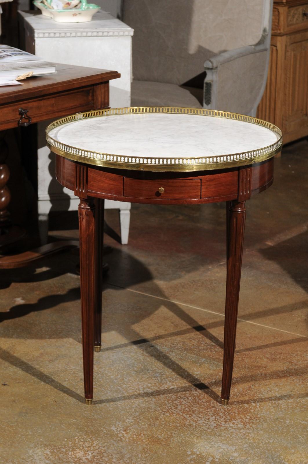 French Louis XVI Style 19th Century Mahogany Bouillotte Table with Marble Top 4