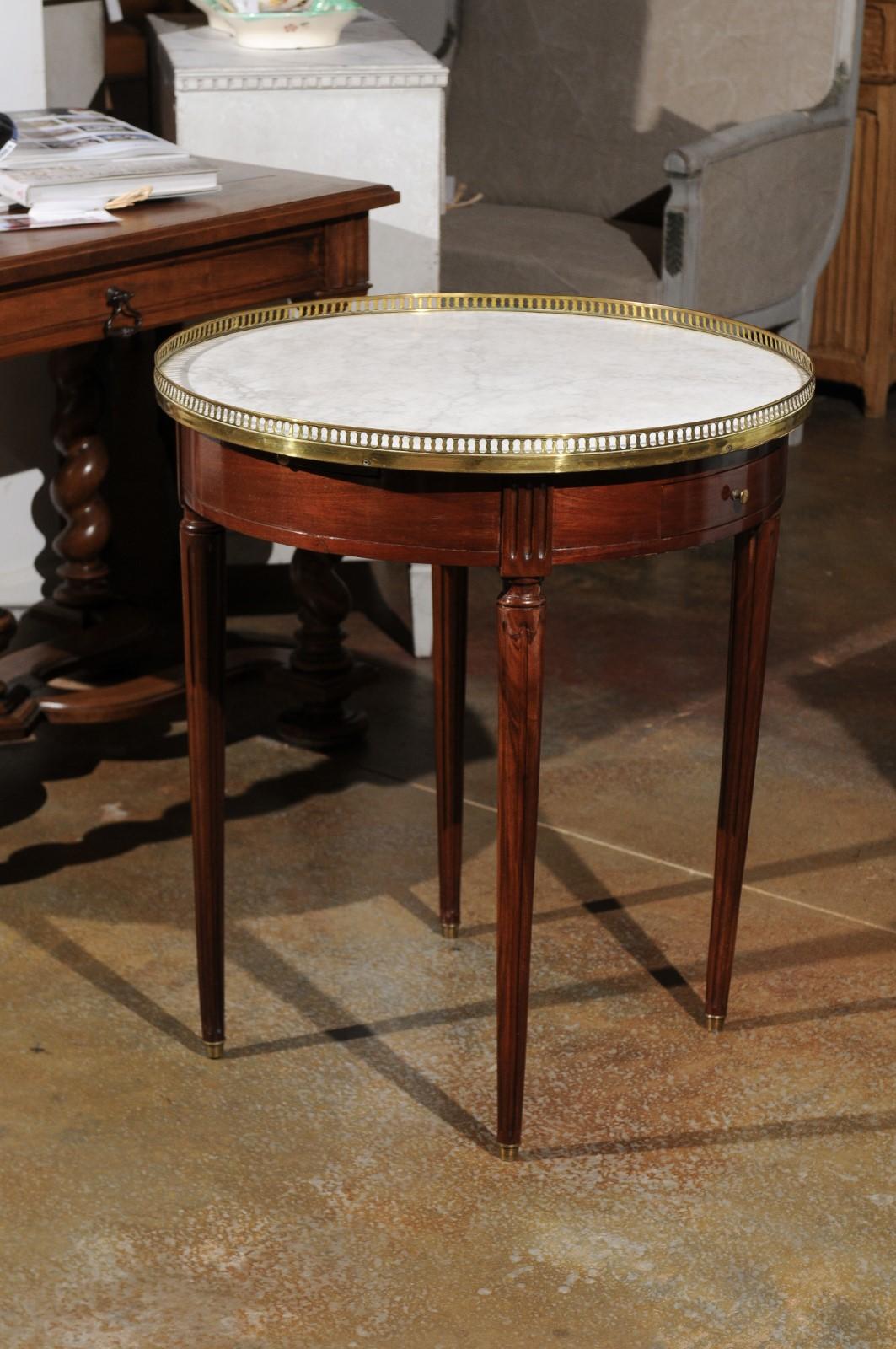 French Louis XVI Style 19th Century Mahogany Bouillotte Table with Marble Top 5