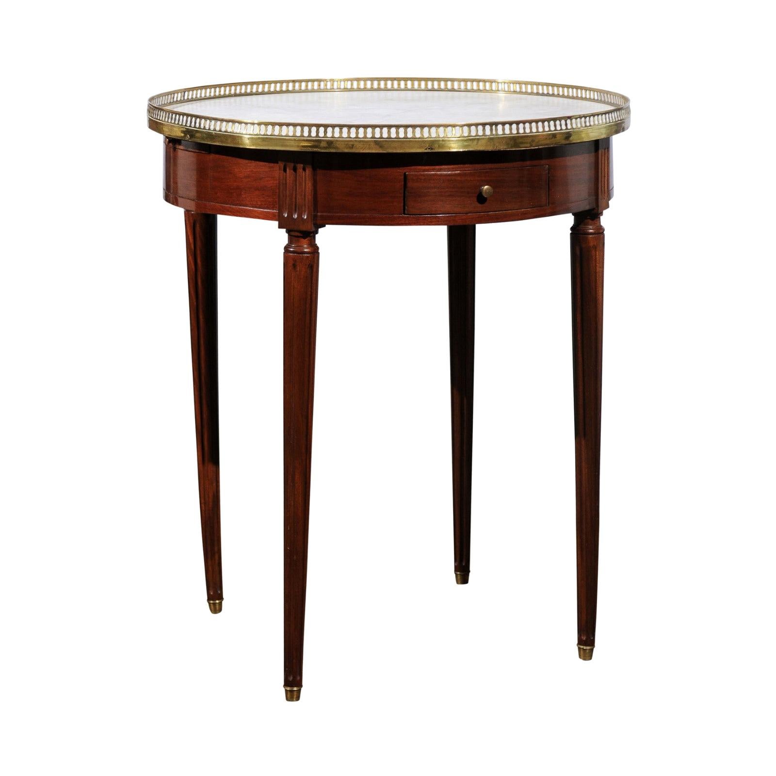 French Louis XVI Style 19th Century Mahogany Bouillotte Table with Marble Top