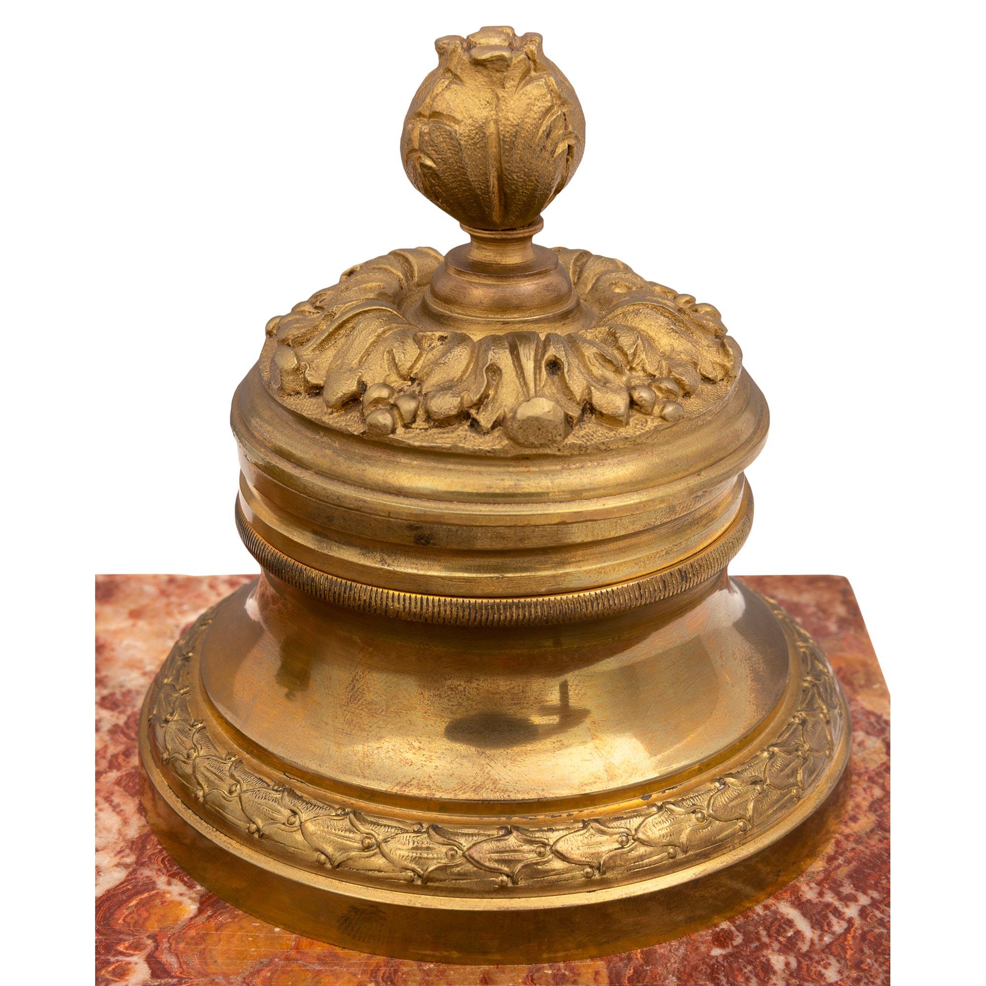 French Louis XVI Style 19th Century Marble and Ormolu Inkwell For Sale 2