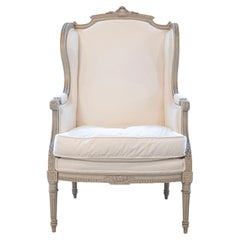 French Louis XVI Style 19th Century Painted and Carved Wingback Bergère Chair