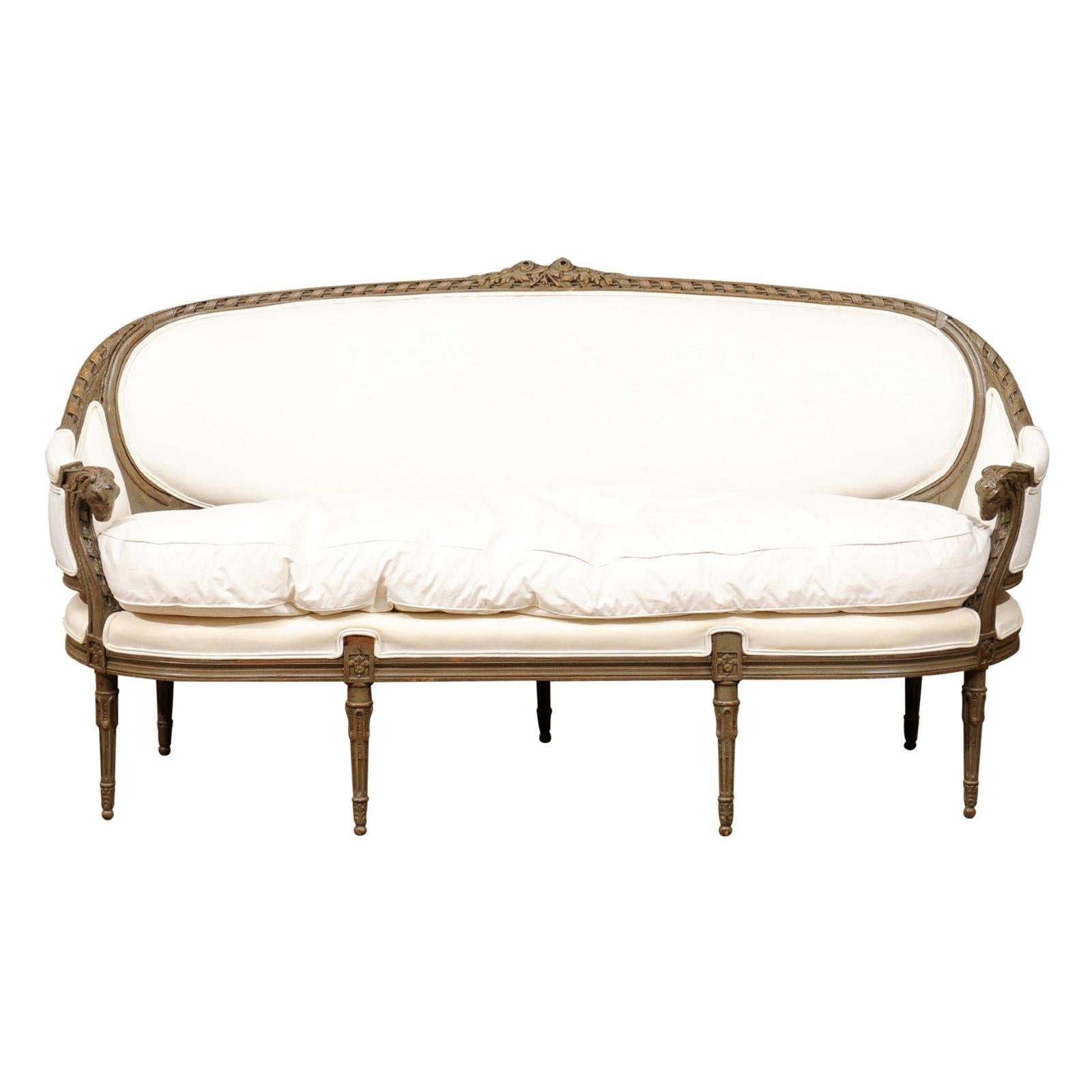 French Louis XVI Style 19th Century Painted and Upholstered Canapé en Corbeille