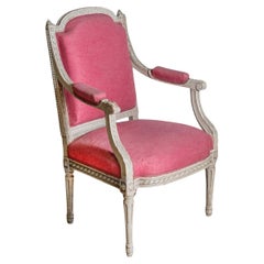 French Louis XVI Style 19th Century Painted Fauteuil with Abundant Carved Décor