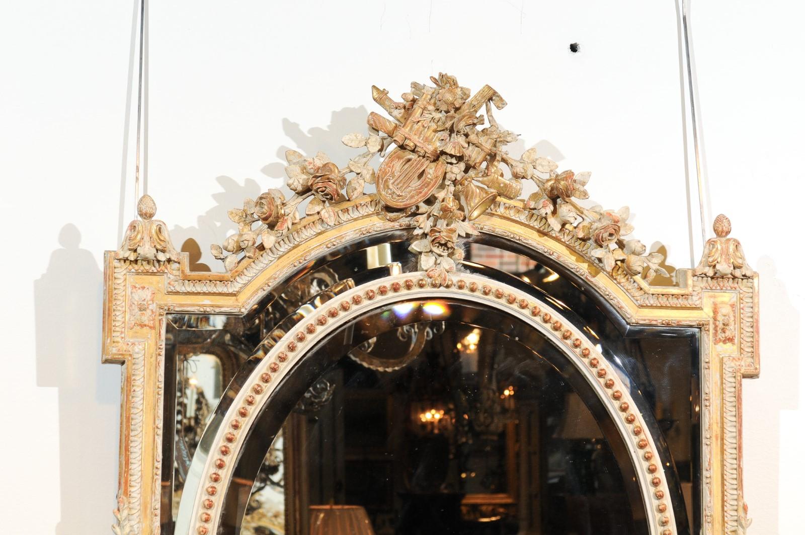 French Louis XVI Style 19th Century Pareclose Mirror with Liberal Arts Symbols In Good Condition In Atlanta, GA