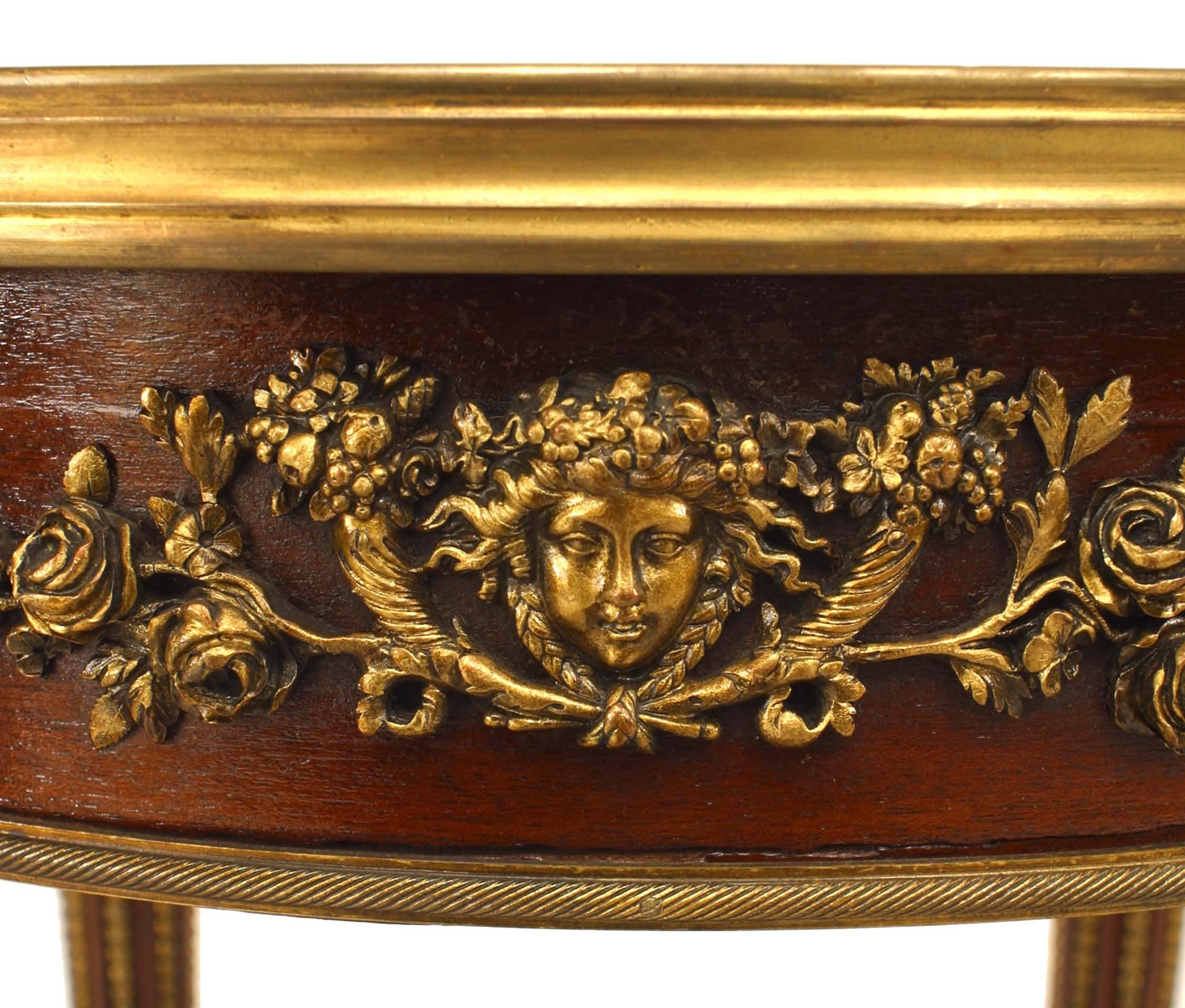 19th Century French Louis XVI Mahogany Floral End Table For Sale