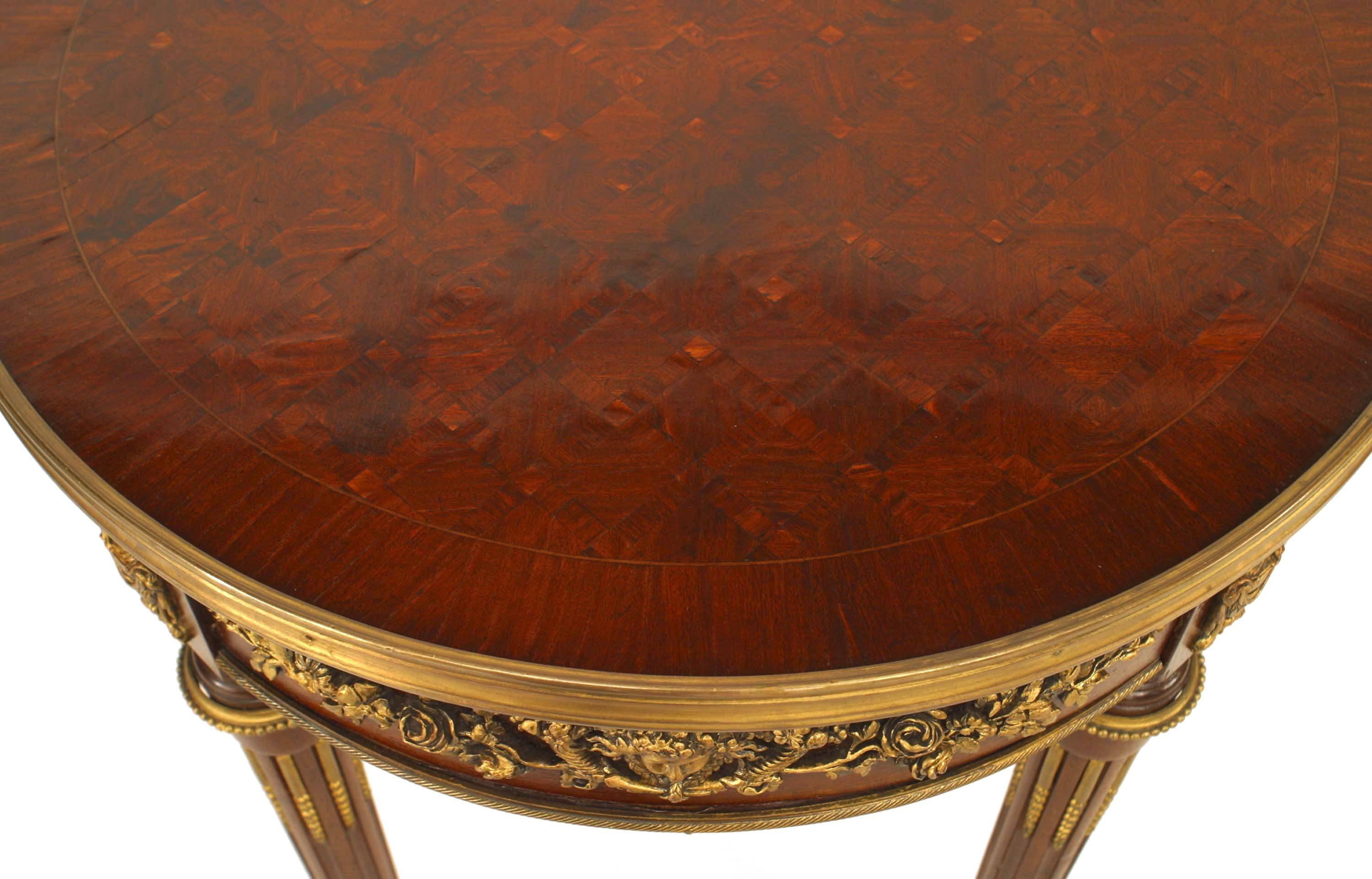 French Louis XVI Mahogany Floral End Table For Sale 1