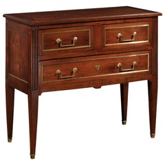 French Louis XVI Style 19th Century Three-Drawer Commode with Brass Accents