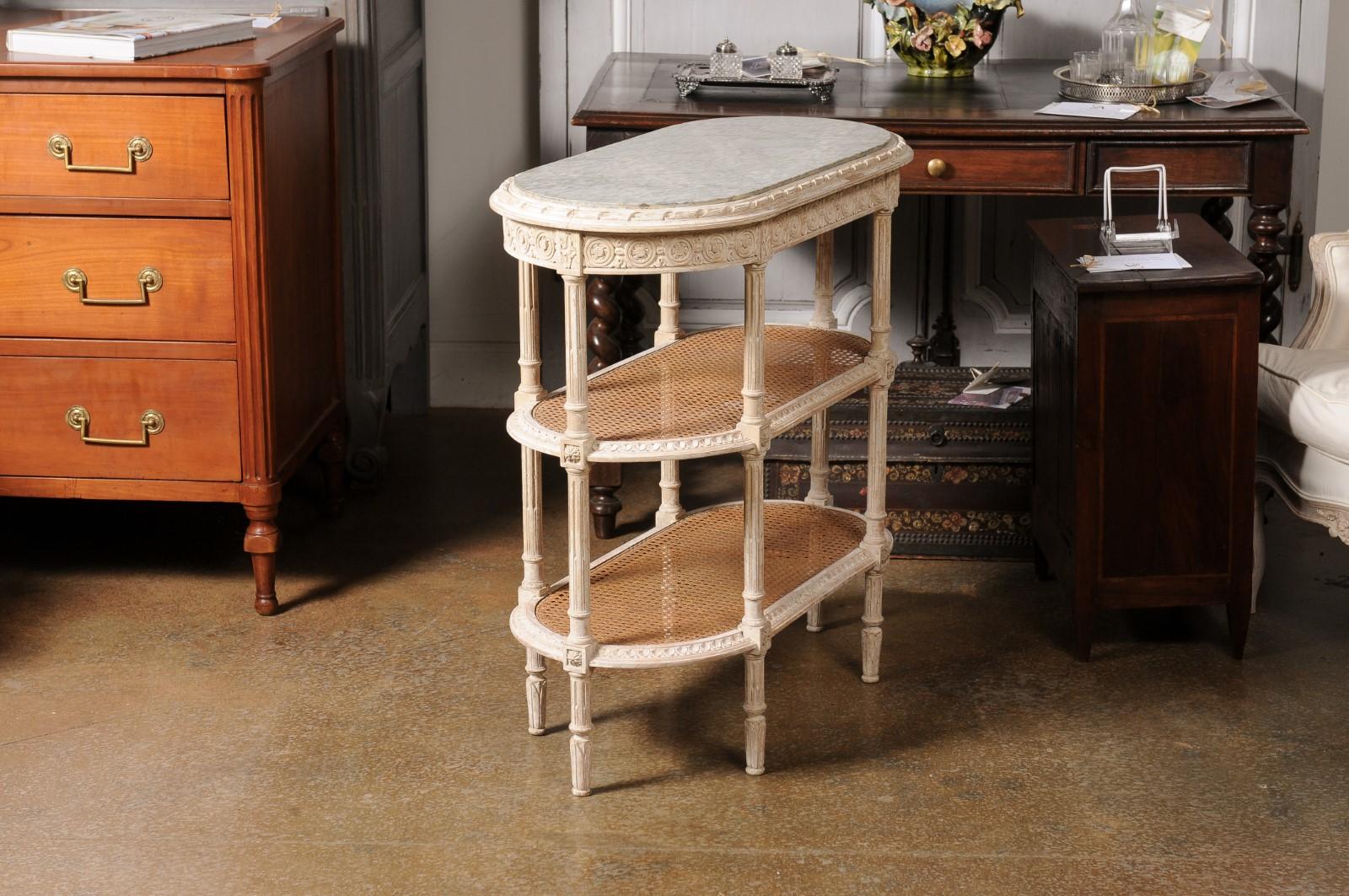 French Louis XVI Style 19th Century Tiered Table with Marble Top and Caning For Sale 5