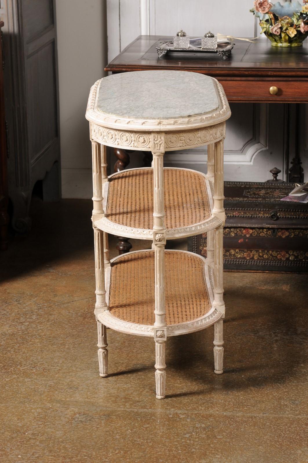 French Louis XVI Style 19th Century Tiered Table with Marble Top and Caning For Sale 6