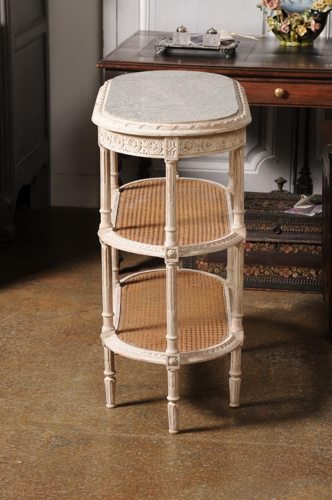 French Louis XVI Style 19th Century Tiered Table with Marble Top and Caning For Sale 2