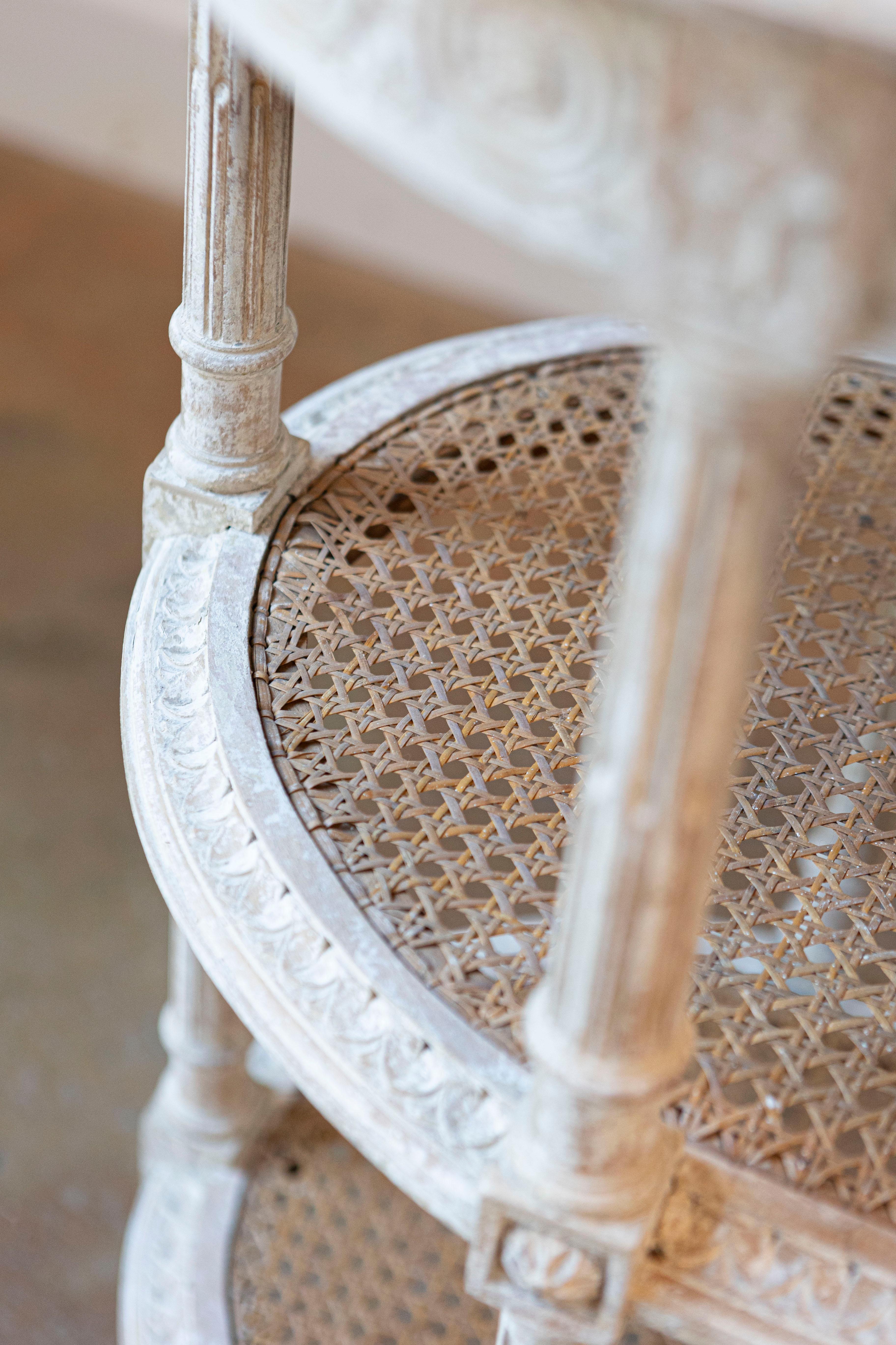 French Louis XVI Style 19th Century Tiered Table with Marble Top and Caning 2