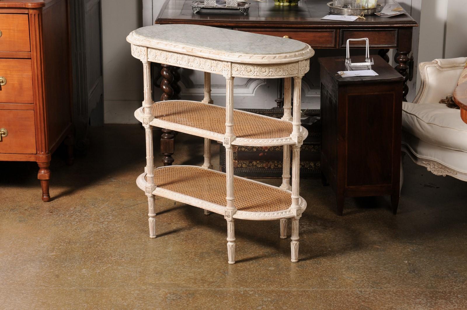 French Louis XVI Style 19th Century Tiered Table with Marble Top and Caning For Sale 3