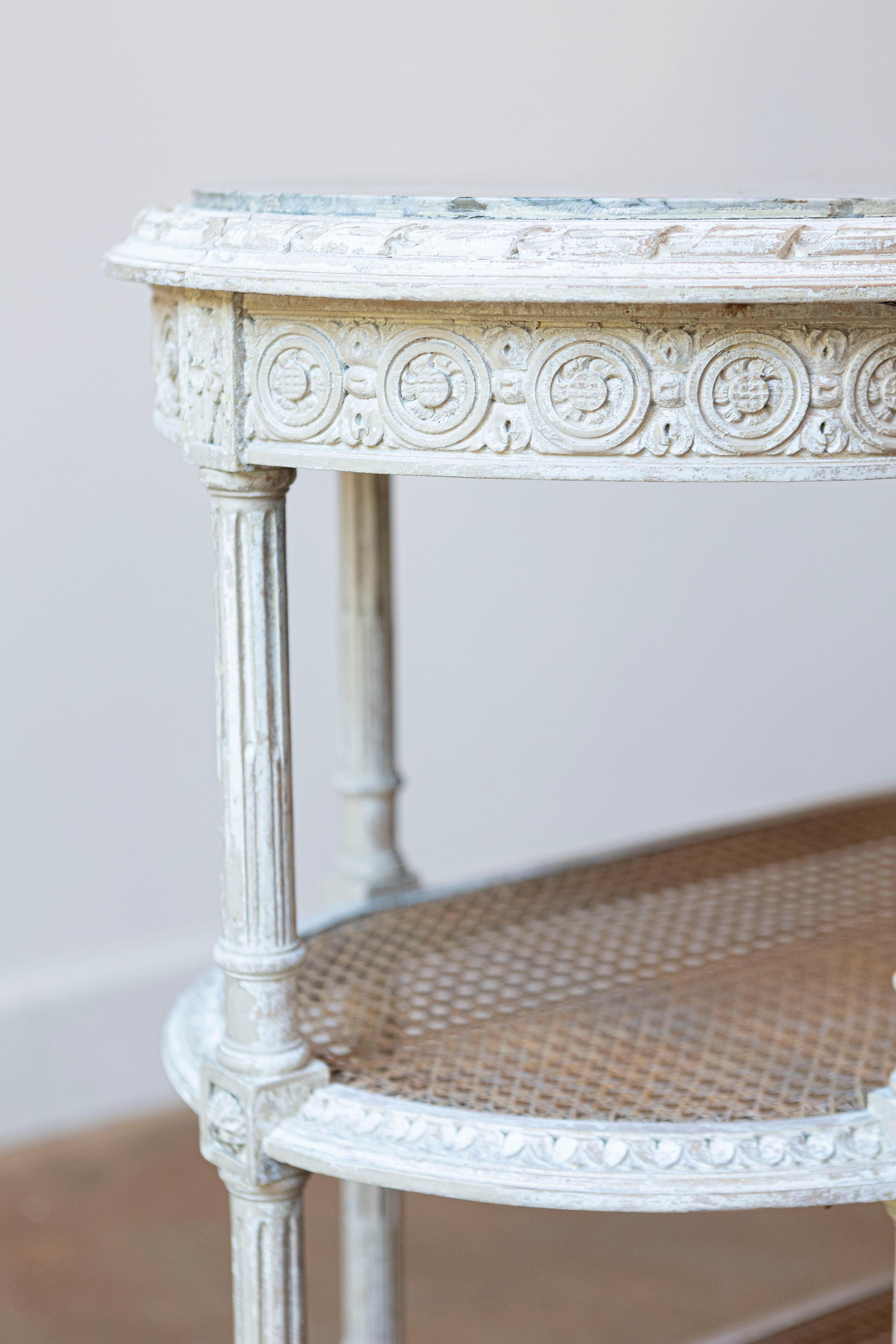 French Louis XVI Style 19th Century Tiered Table with Marble Top and Caning 3