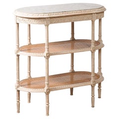French Louis XVI Style 19th Century Tiered Table with Marble Top and Caning