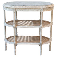 Antique French Louis XVI Style 19th Century Tiered Table with Marble Top and Caning
