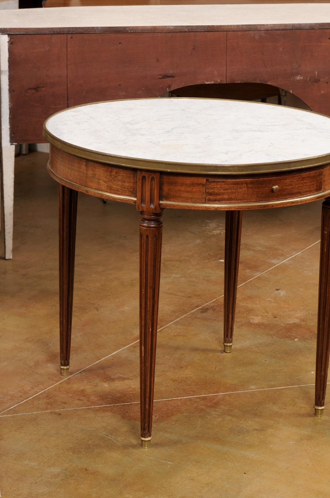 French Louis XVI Style 19th Century Walnut Bouillotte Table with Marble Top For Sale 1