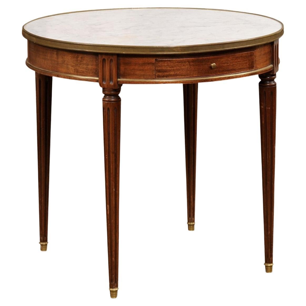 Französischer Bouillotte-Tisch aus Nussbaumholz im Louis-XVI.-Stil des 19. Jahrhunderts mit Marmorplatte