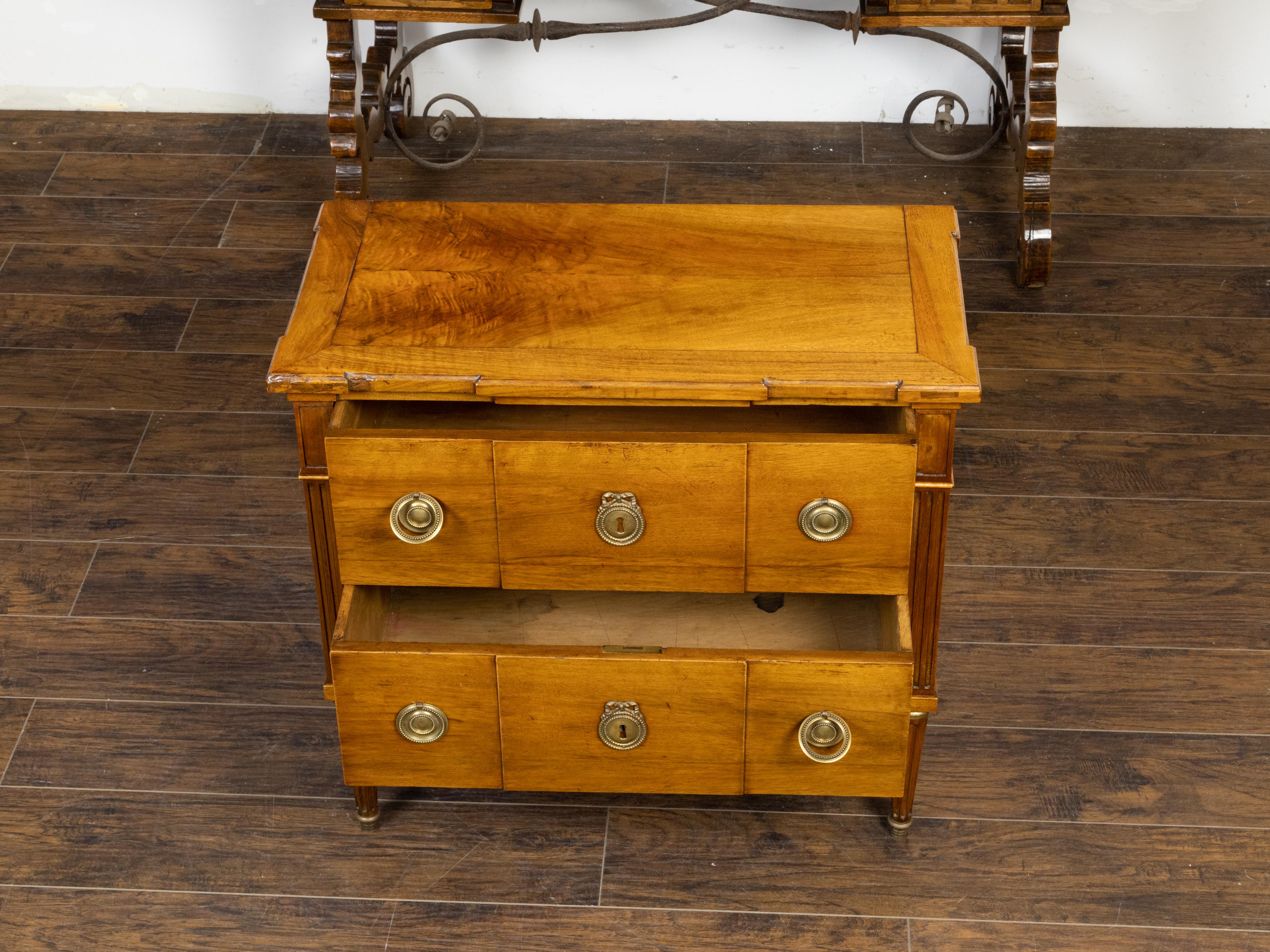 Carved French Louis XVI Style 19th Century Walnut Breakfront Commode with Two Drawers