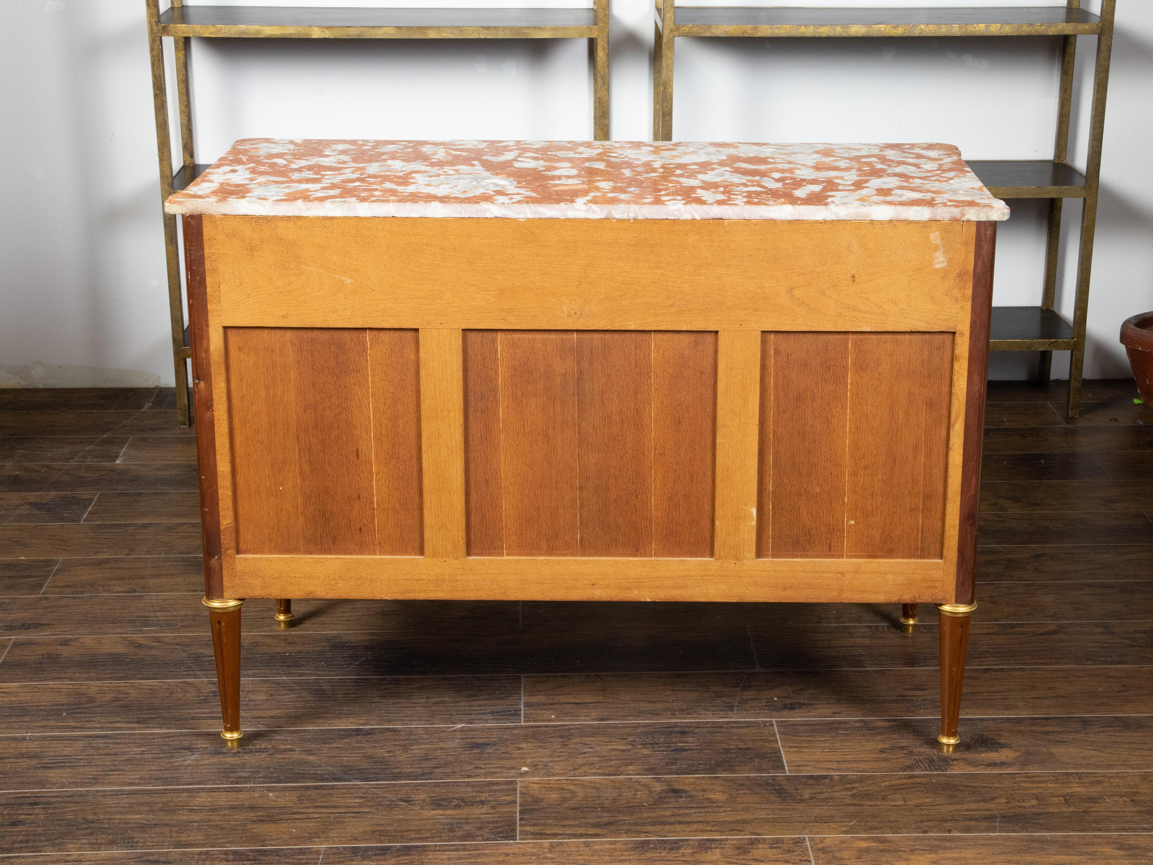 French Louis XVI Style 19th Century Walnut Commode with Red Marble Top For Sale 3