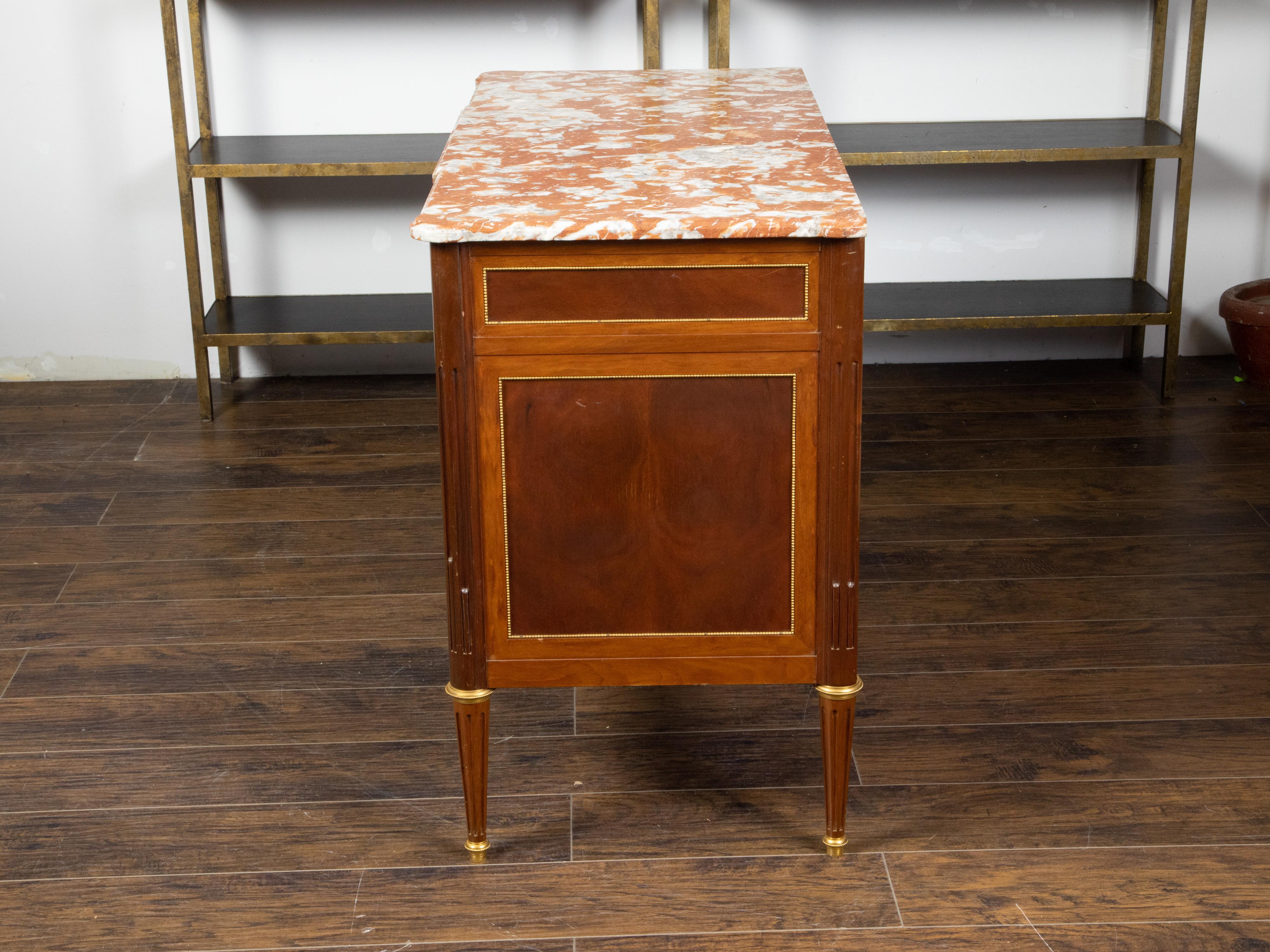 French Louis XVI Style 19th Century Walnut Commode with Red Marble Top For Sale 4