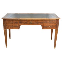 Antique French Louis XVI Style 19th Century Walnut Leather Top Desk with Four Drawers