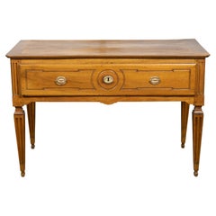 French Louis XVI Style 19th Century Walnut Table with Single Carved Drawer